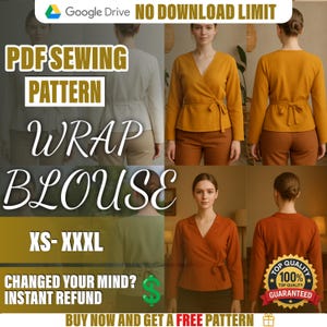 PDF Wrap Top Pattern  | XS–XXXL | Beginner Sewing Pattern | a4-a0 pattern | Long Sleeve Blouse Pattern | Blouse Pattern | Top Sewing Pattern