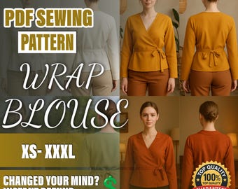 PDF Wrap Top Pattern  | XS–XXXL | Beginner Sewing Pattern | a4-a0 pattern | Long Sleeve Blouse Pattern | Blouse Pattern | Top Sewing Pattern