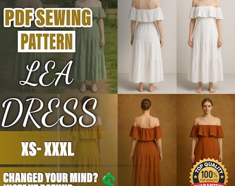 PDF Dress Sewing Pattern  | XS–XXXL | Beginner Sewing Pattern | a4-a0 pattern | Women Dress Pattern | Midi Dress | Ruffle Dress Pattern