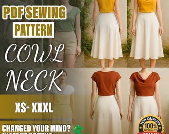 Cowl Neck Top Sewing Pattern: Beginner Knitted Blouse (PDF Pattern, XS-XXXL)