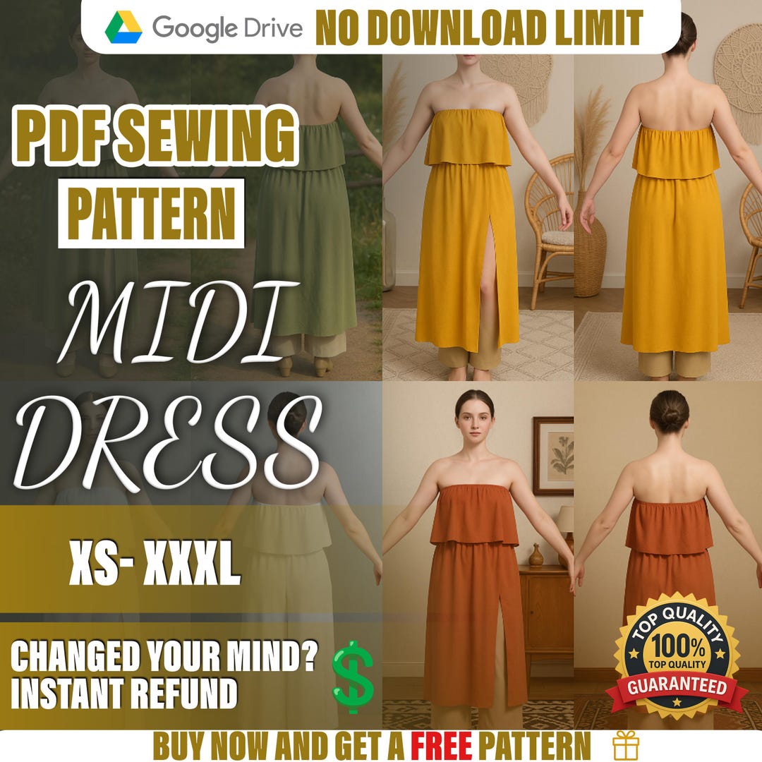PDF Strapless Dress Sewing Pattern XS XXXL Beginner Sewing Pattern