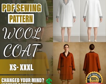 PDF Winter Coat Pattern  | XS–XXXL | Beginner Sewing Pattern | Easy Diy Project  | a4-a0 pattern | Long Coat Pattern | Jacket Sewing Pattern