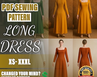 PDF Medieval Dress Sewing Pattern  | XS–XXXL | Beginner Sewing Pattern | a4-a0 pattern | Long Dress Pattern | Midi Dress | Cosplay Pattern