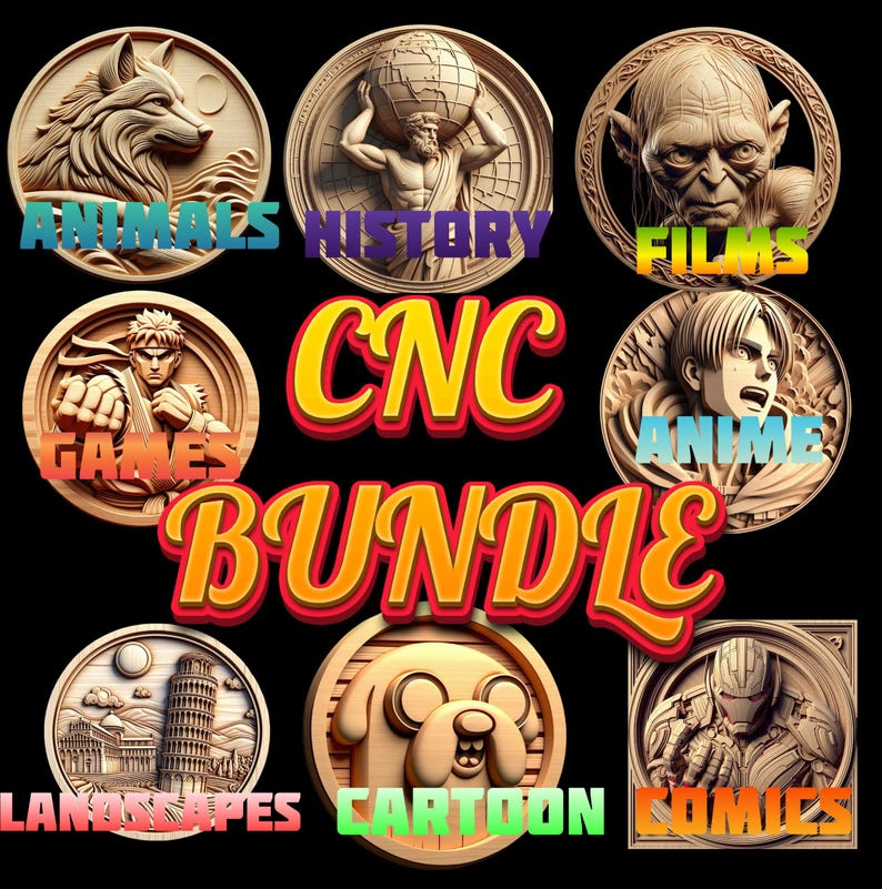 3D CNC Router STL Mega Bundle, Animals, Anime, Cartoons, Games image 1