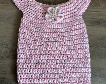 Crocheted Pink Baby Dress with Flower
