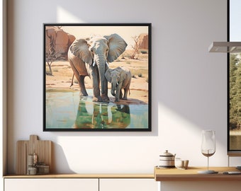 Elephant Canvas Wall Art Elephant Painting Minimalistic Framed Elephant Print Modern Wall Art for Elephant Lover