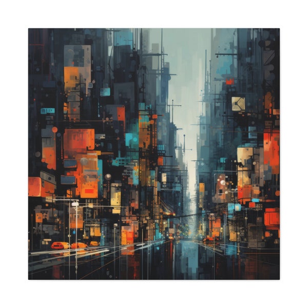 Canvas Wall Art City At Night Impressionism Modern Home Decor Mid Century Modern Retro Cityscape Vibrant Color