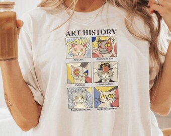 Art History Cat Shirt, Art Shirts, Art Lover Shirt, Graphic Tees, Aesthetic Shirt, Gift For Art Lovers, Pop Art, Abstract Art, Cubism Shirts
