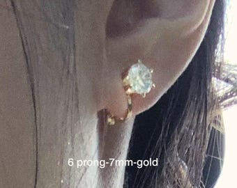 Pendientes de clip redondos con circonitas cúbicas de 6 puntas / Pendientes de botón redondos con circonitas cúbicas chapados en oro / Pendientes sin perforación / Pendientes de botón invisibles con clip / Regalo para ella