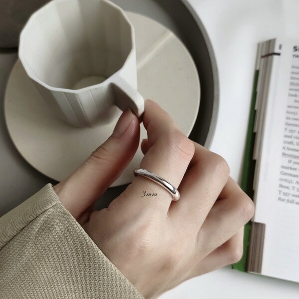 thumbnail image 2 of 3mm Plain Sterling Silver Ring Band - 925 Nickel Free, Unisex Everyday Wear 2 of 10