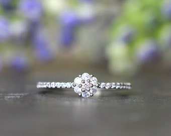 Minimalist Floral Cluster Engagement Ring - Flower CZ Ring - Minimalist Flower Ring - Dainty Daily Jewelry - Stacking Ring - Gift for Her