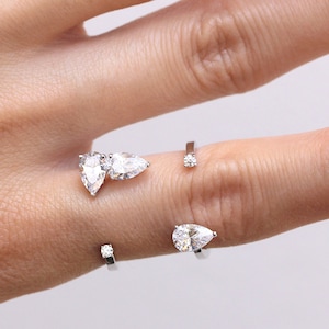 Päronskuren CZ-manschettring i sterlingsilver: Statement Fashion Ring