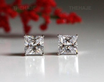 Boucles D'oreilles Carrées En Zircone Plaqué Or 925 – Style Princesse 2mm