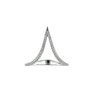Sterling Silver V-Shaped Ring: CZ Diamond Wave Wedding Band