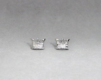 Crown Stud Earrings - Minimalist Jewelry - Dainty Earrings - Pave Diamond CZ Studs