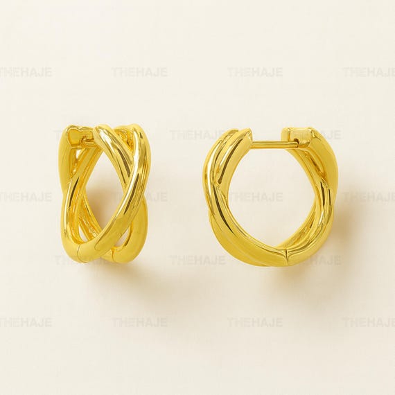 Twisted 18K Gold Plated Hoop Earrings - Geometric Huggie  display picture 1