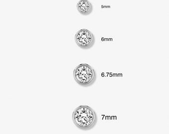 Bezel CZ Stud Earrings: 925 Sterling Silver, Round Solitaire