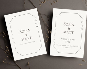 Minimal Save the Date & Wedding Invitation Bundle, Digital and Printable Template