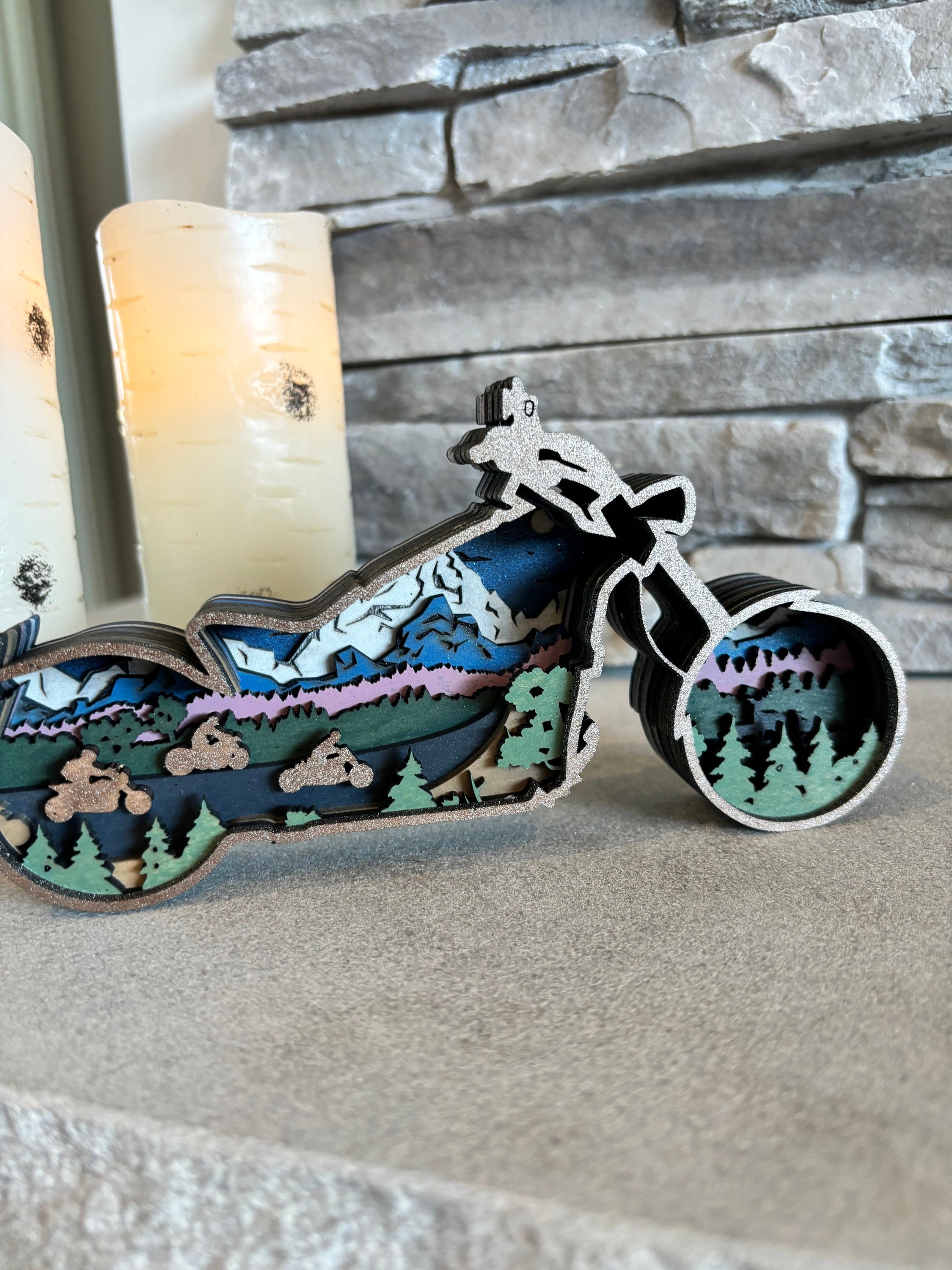 VINTAGE HARLEY壁掛け　木製立体 Harley Davidson 3D Wood Art / 3D Motorcycle Layer / Bike Mandala