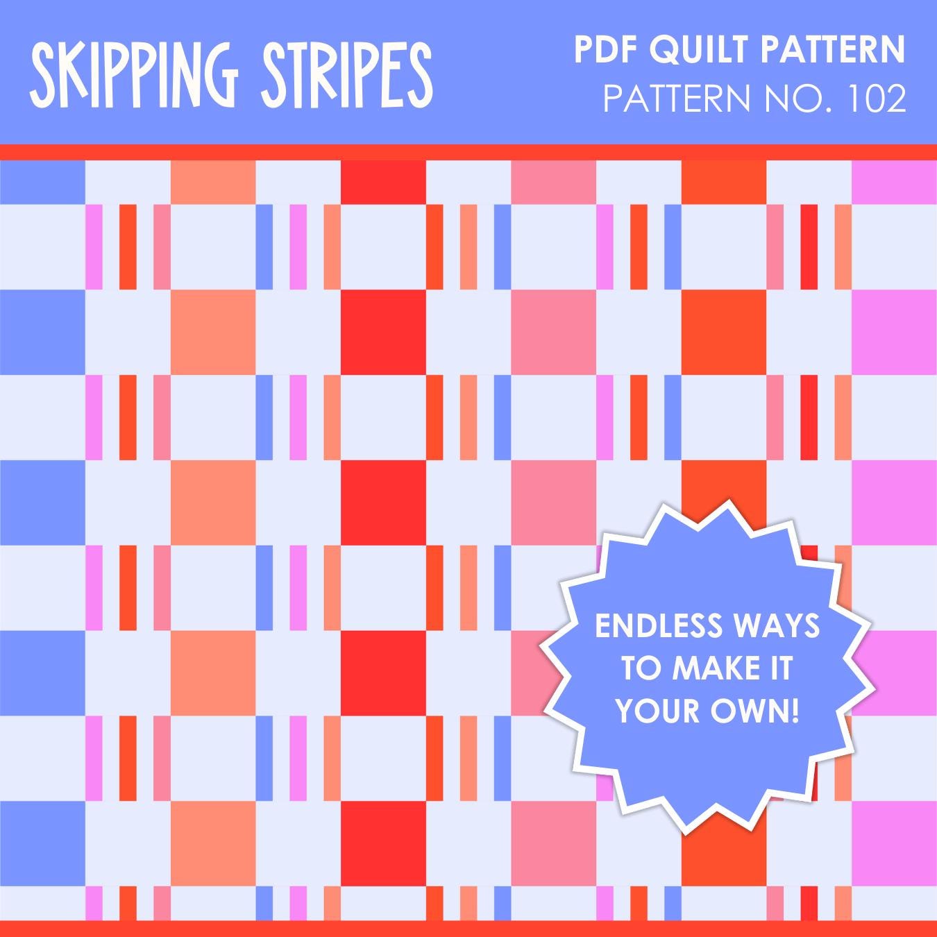 Easy Quilt Pattern PDF | Skipping Stripes Quilt Pattern | Beginners ...