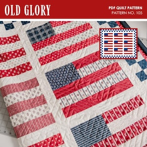 Patrón de colcha Old Glory / Bandera estadounidense / Apto para principiantes, retales de tela (patrón de costura en PDF)
