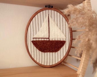 Nursery decor, needle felt decor, needle felt nursery decor, cottage core, vintage nursery, sail boat, boat, nursery boat