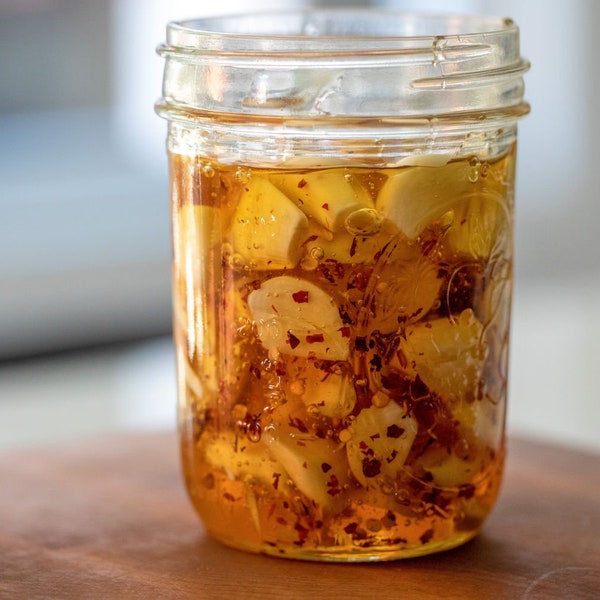 Fermented Garlic Honey - Sweet Sting Garlic Serum - with Red Pepper - Certified Naturally Grown Hardneck Organic