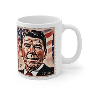 CoffeeMug with image of Ronald Reagan with the words The Most Terrifying words are - I'm from the government and I'm here to help
