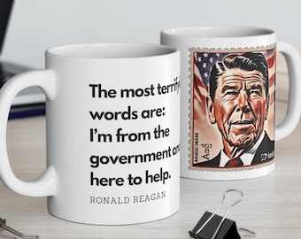 tasse de citation de Ronald Reagan | Coupe du gouvernement des sarcasmes avec image du timbre Reagan