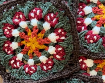 Mushroom Fairy Ring Granny Square Crochet Pattern - PDF Instructions