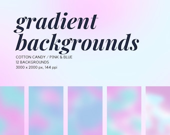 12 Cotton Candy Pink Blue Pastel Gradient Backgrounds  | Digital Gradient Pack | Instagram Story and Post Gradient Aura | Digital Paper