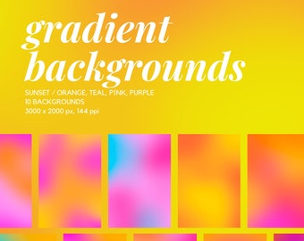 10 Sunset Pink Orange Yellow Blue Gradient Backgrounds  | Digital Gradient Pack | Instagram Story and Post Gradient Aura | Digital Paper