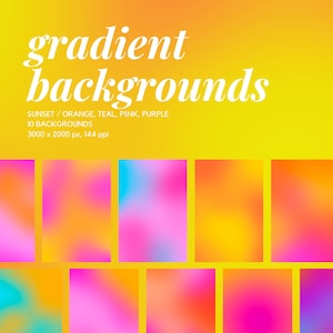10 fondos con degradados de color rosa, naranja, amarillo y azul al atardecer / Paquete de degradados digitales / Aura de degradado para historias y publicaciones de Instagram / Papel digital