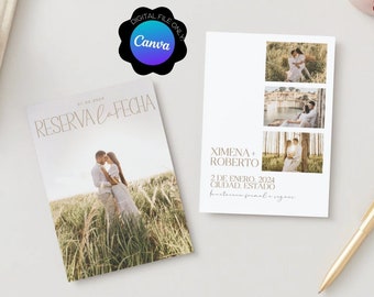 Spanish Save the Date Template with Photo, Modern Calligraphy, Editable, Minimalist Save the Date Invitation, Printable