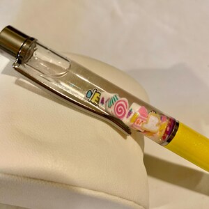 Handmade Yellow Float Pen: Sweet Treats & White Glitter
