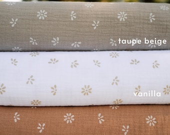 Double Gauze Muslin 100% Cotton Baby Crinkly Plain Lightweight Fabric Musselin Stoff daisy flower pattern by meter yard