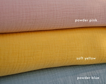 Mousseline double gaze 100 % coton, tissu léger et froissé pour bébé, mousseline Stoff couleurs pastel neutres par mètre/mètre