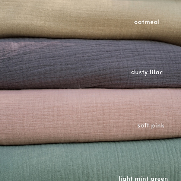 Double Gauze Muslin 100% Cotton Baby Crinkly Plain Lightweight Fabric Musselin Stoff pastel neutre couleurs terreuses par mètre cour