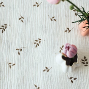 Double Gauze Leaves Rustic Check Muslin 100% Cotton Baby Crinkly Plain Lightweight Fabric Musselin Stoff pastel neutral colour by meter yard