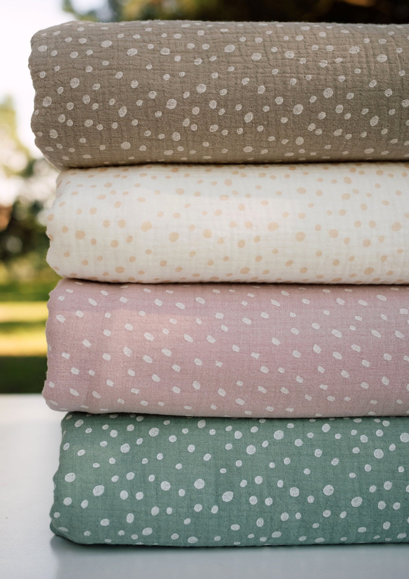 Double Gauze Muslin 100% Cotton Baby Crinkly Plain Lightweight Fabric Musselin Stoff White Dot Pattern Decoration Nursery by meter yard