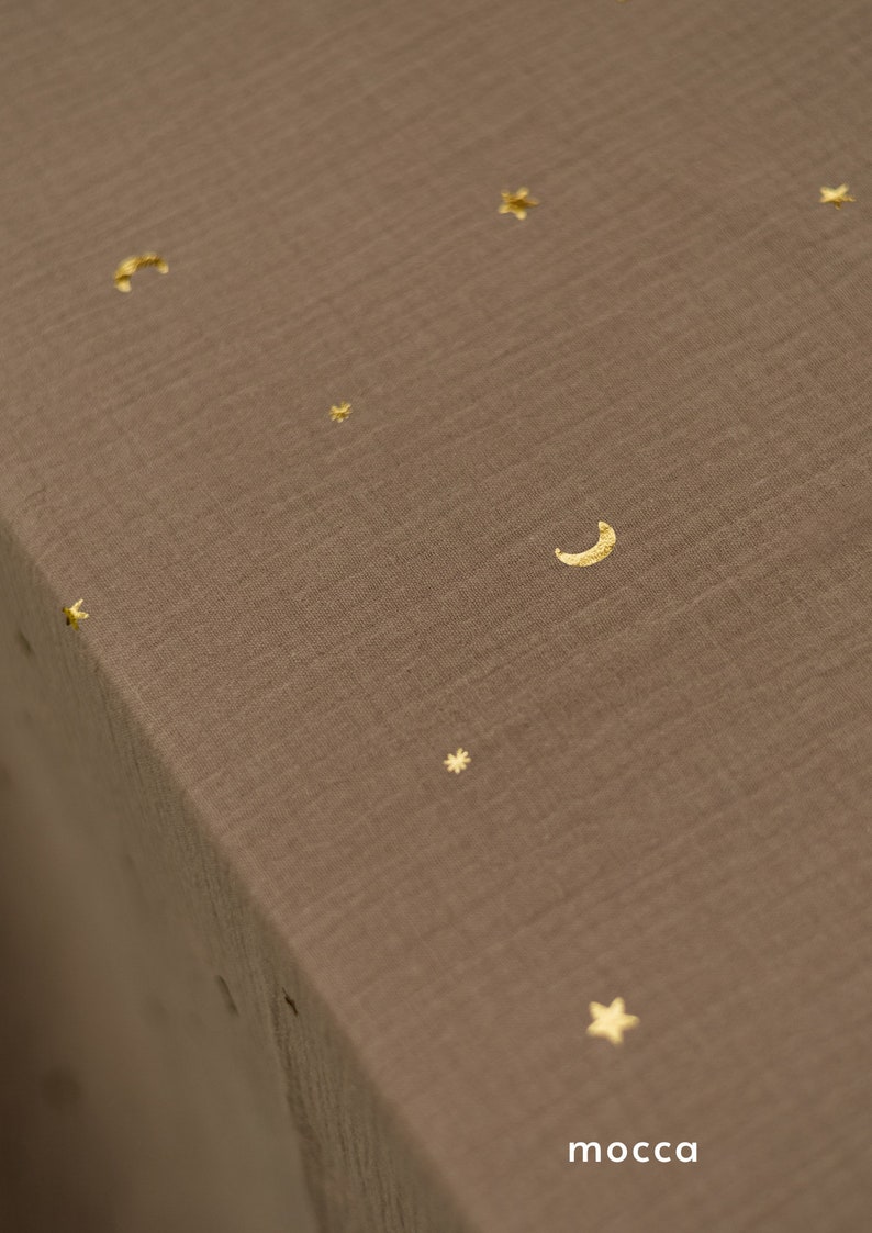 Decoration Fabric Celebrations Festive Gold Double Gauze Muslin 100% Cotton Crinkly Lightweight Fabric Musselin Stoff Moon Stars ramadan image 9