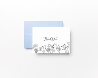 Black and White Fine Flower Thank You Card