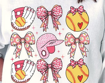 Softball Coquette PNG: Brushstroke Bow Design (Digital Download)