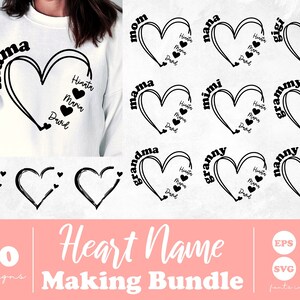 Custom Heart Grandkid Name SVG Bundle: Mama, Grammy, Mimi (Digital Download)