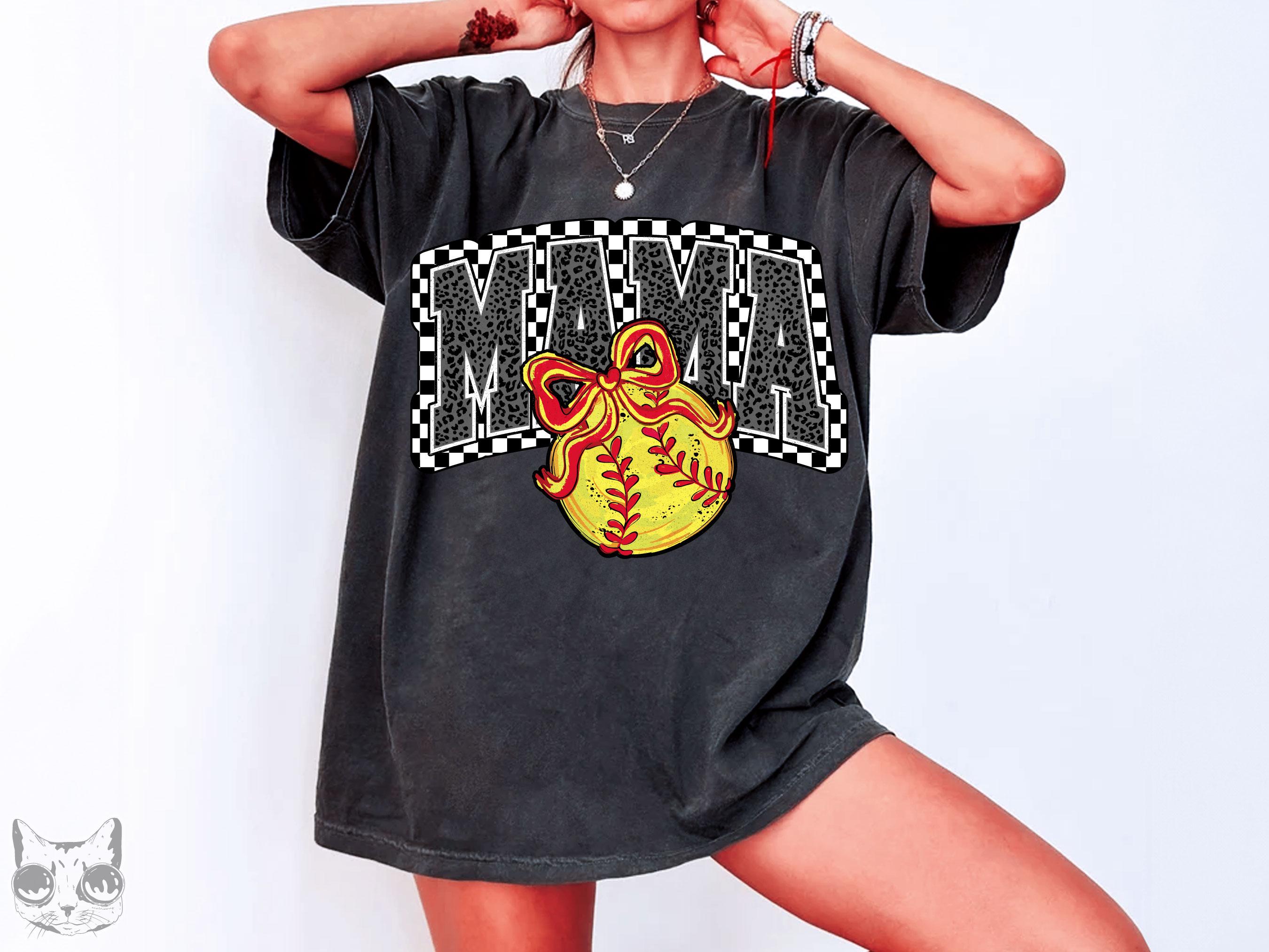 Vintage Softball Mama SVG: Coquette Bow, Retro Checker (Digital Download)