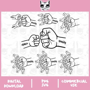 7 Father&#39;s Day Fist Bump Set Png, Dad Fist Bump Svg, Father&#39;s Day Shirt, Baby Toddler Kid Dad Fist Bump, customized name SVG, Family Gift