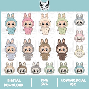 15 Labubu png svg Bundle, Labubu Clipart, Labubu PNG, Cute Labubu Vector, Cartoon Character SVG, Cricut Cut Files, Digital Download, Labubu