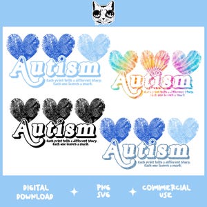 Fingerprint Heart Autism Awareness SVG PNG: Brushstroke Design (Digital Download)