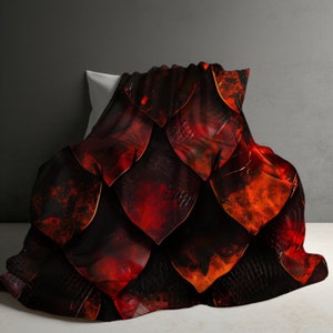 Fire Dragon Scale Blanket - Fantasy Dragon Blanket Gift - Mythical Creature Gift - Cozy Velveteen Throw