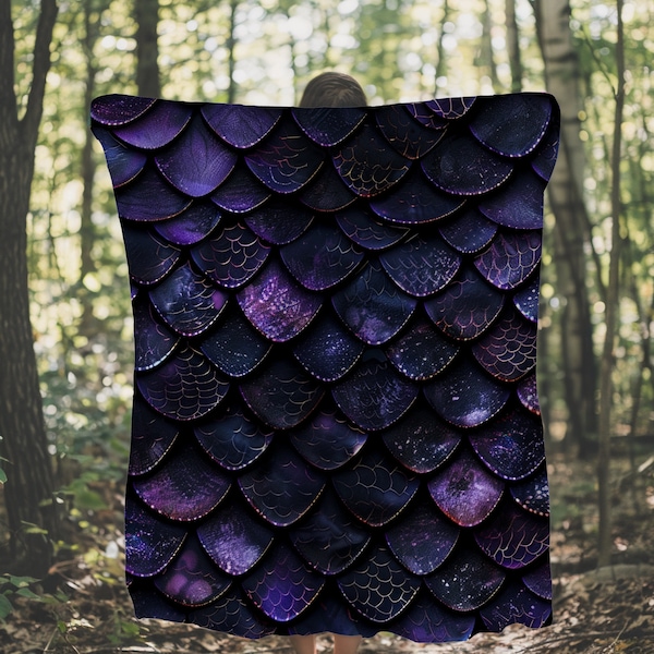 Dark Purple Dragon Scale Blanket - Fantasy Dragon Blanket Gift - Mythical Creature Gift - Cozy Velveteen Throw